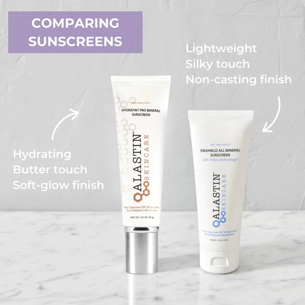 HydraTint Pro Mineral Broad Spectrum Sunscreen SPF 36 and SilkShield ALL Mineral Sunscreen comparison